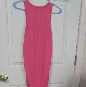 Pink Sleeveless Ribbed Dress